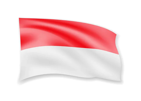 Mengibarkan bendera Indonesia berwarna putih. Bendera dalam angin . - Stok Vektor