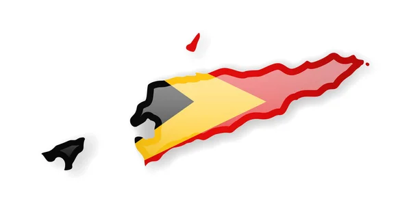 Флаг Восточного Тимора и контур страны на белом фоне . — стоковый вектор