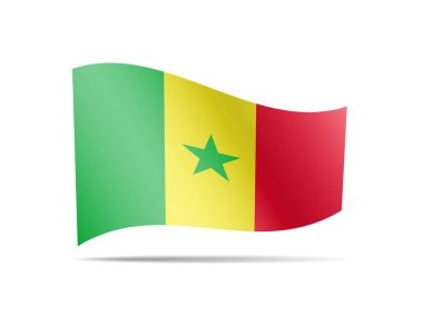 Senegal bayrak rüzgarda sallayarak. Beyaz vektör çizim üzerinde bayrak