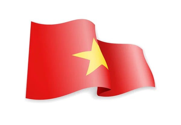 Bandera de Vietnam al viento. Bandera en la ilustración del vector blanco — Vector de stock