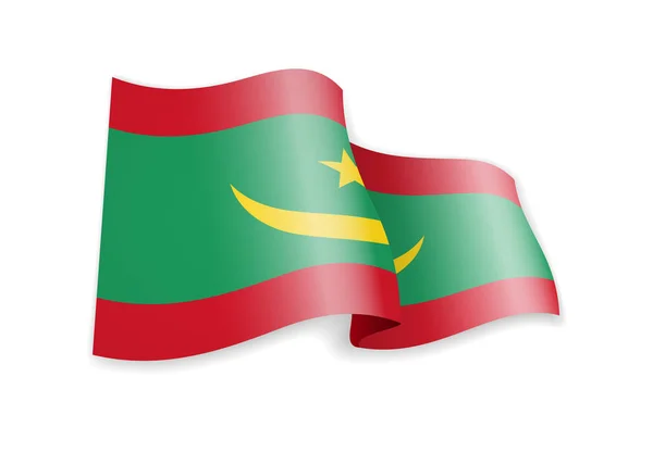 Bandera de Mauritania al viento. Bandera en la ilustración del vector blanco — Archivo Imágenes Vectoriales