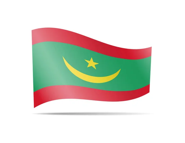 Ondeando la bandera de Mauritania en el viento. Bandera en la ilustración del vector blanco — Archivo Imágenes Vectoriales