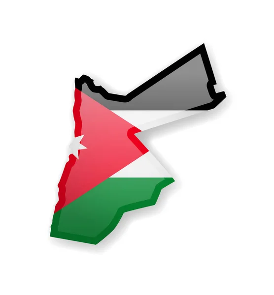 Drapeau jordanien et contour du pays sur fond blanc . — Image vectorielle