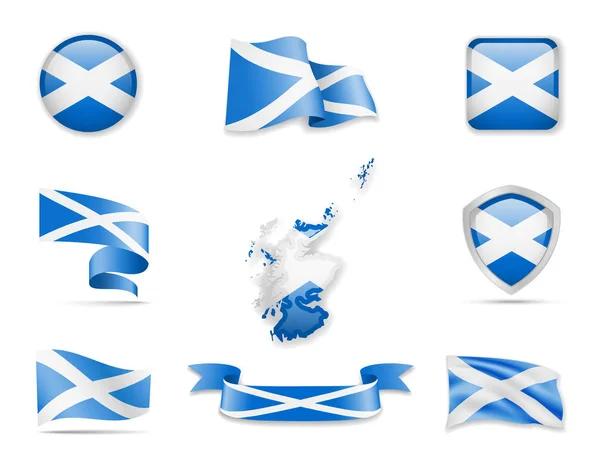 Scotland flags collection. Vector illustration set flags and outline of the country. — Stock Vector