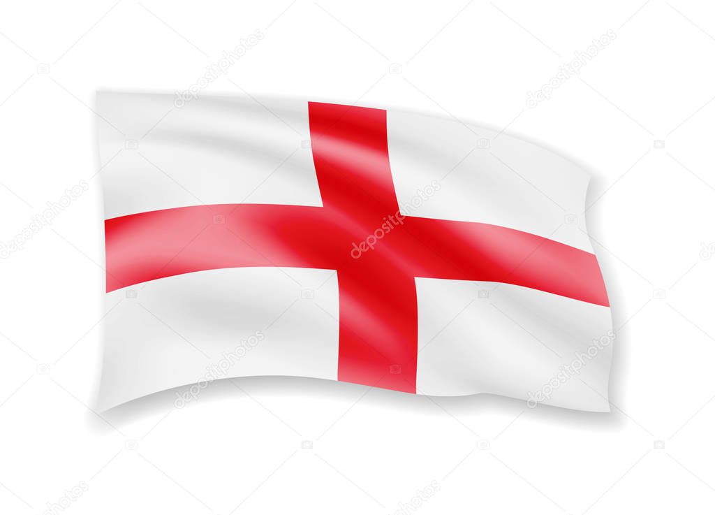 Waving England flag on white. Flag in the wind.
