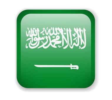 Suudi Arabistan bayrağı. Beyaz bir arka plan üzerinde parlak kare simgesi