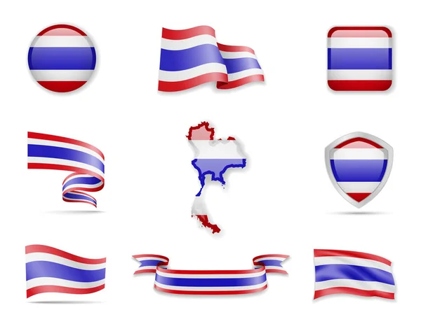 Thailand vlaggen collectie. Vectorillustratie instellen vlaggen en overzicht van het land. — Stockvector