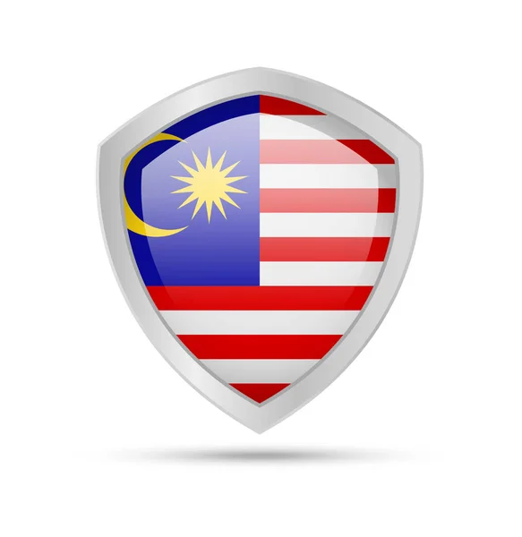 Escudo con bandera de Malasia sobre fondo blanco . — Archivo Imágenes Vectoriales