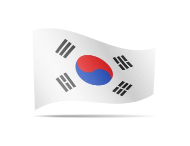 Güney Kore bayrağı rüzgarda sallayarak. Beyaz vektör çizim üzerinde bayrak