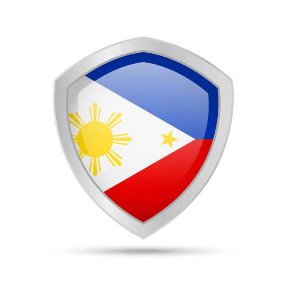 Ασπίδα με Φιλιππίνες σημαία σε λευκό φόντο. — Διανυσματικό Αρχείο
