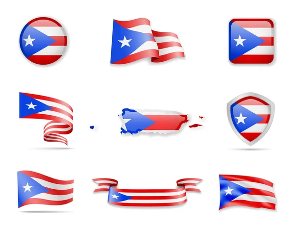 Colección de banderas de Puerto Rico. Ilustración vectorial establecer banderas y contorno del país . — Vector de stock