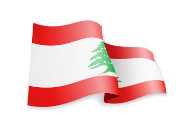 Lübnan Bayrağı rüzgarda. Beyaz vektör çizim üzerinde bayrak