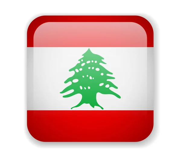 Bandera del Líbano icono cuadrado brillante sobre un fondo blanco — Vector de stock