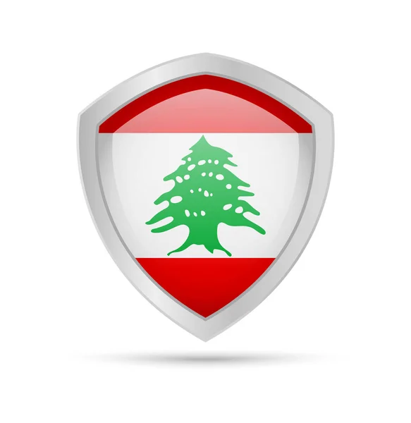Escudo con bandera del Líbano sobre fondo blanco . — Vector de stock
