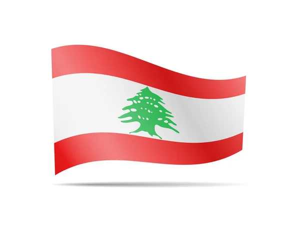 Ondeando la bandera del Líbano en el viento. Bandera en la ilustración del vector blanco — Vector de stock