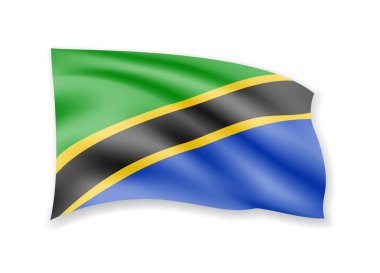 Tanzanya bayrak beyaz sallayarak. Rüzgardaki bayrak.