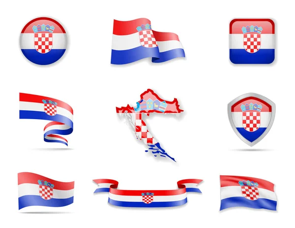 Croatia flags collection. Vector illustration set flags and outline of the country. — Stock Vector