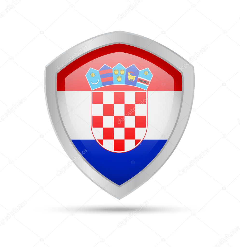 Shield with Croatia flag on white background. Vector illustration.