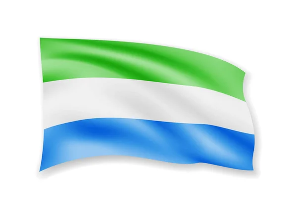Vlající vlajka Sierra Leone na bílém pozadí. Vlajka ve větru. — Stockový vektor