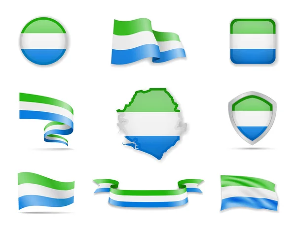 Sierra leone flag collection. Vektorillustration setzt Flaggen und Umrisse des Landes. — Stockvektor