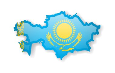 Kazakistan bayrağı ve Anahat Beyaz bir arka plan üzerinde ülkenin.