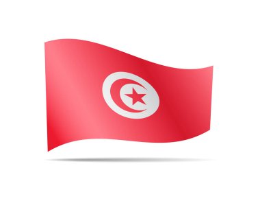 Tunus bayrağı rüzgarda sallayarak. Beyaz vektör çizim üzerinde bayrak