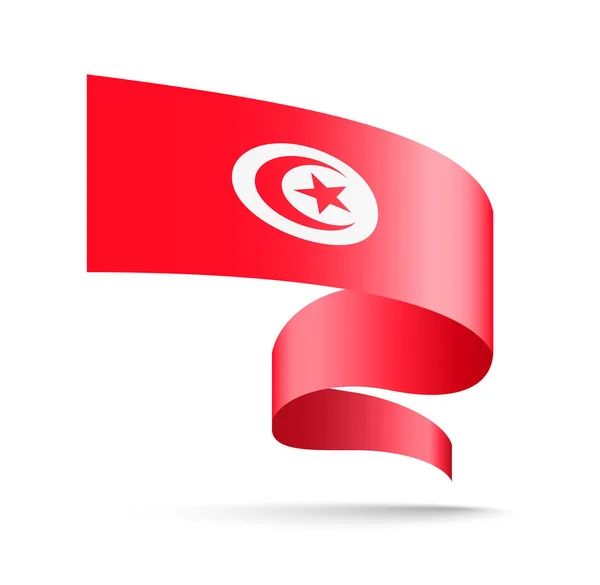 Drapeau tunisien en forme de ruban ondulé . — Image vectorielle