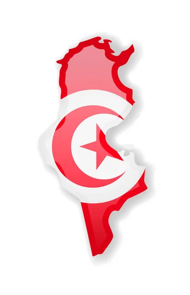 Tunisien-flaggan och disposition av landet på en vit bakgrund. — Stock vektor