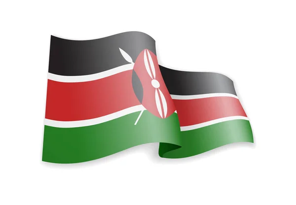 Kenya bayrak Rüzgar. Beyaz vektör çizim üzerinde bayrak — Stok Vektör