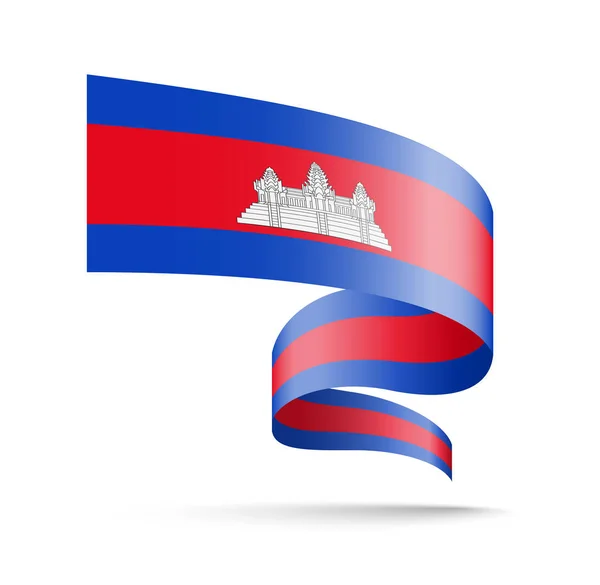 Cambodia flag in the form of wave ribbon. — Stock Vector