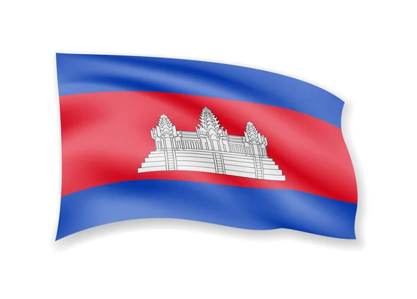 Κυματίζει σημαία της Καμπότζης στην λευκή. Σημαία του ανέμου. — Διανυσματικό Αρχείο