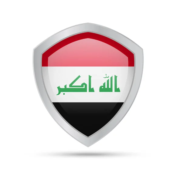 Scudo con bandiera irachena su sfondo bianco . — Vettoriale Stock