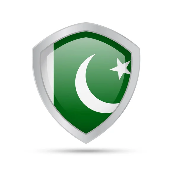 Щит с флагом Пакистана на белом фоне . — стоковый вектор