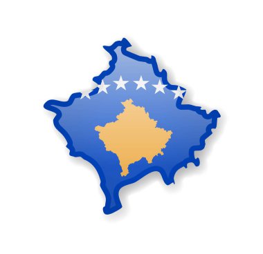 Kosova bayrağı ve Anahat Beyaz bir arka plan üzerinde ülkenin.