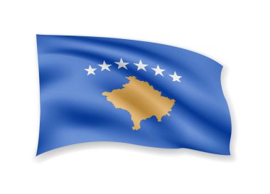 Kosova bayrağı beyaz sallayarak. Rüzgardaki bayrak.