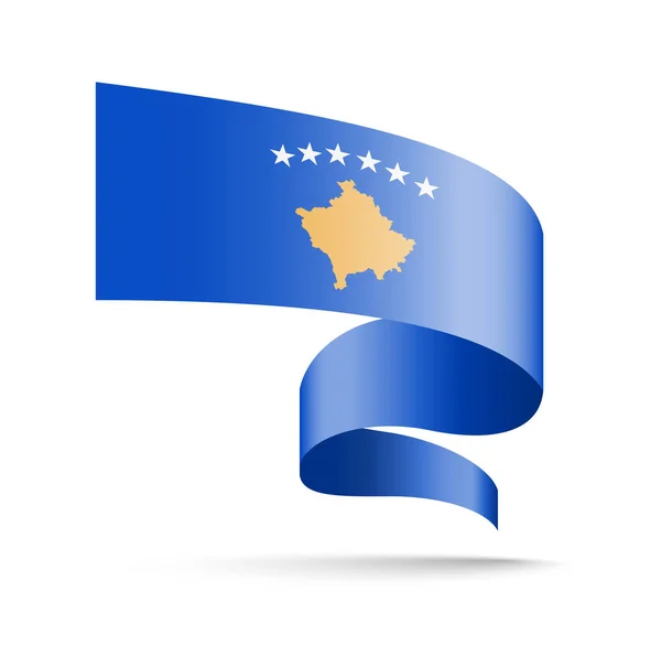 Bandera de Kosovo en forma de cinta ondulatoria . — Vector de stock