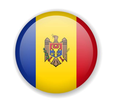 Moldova bayrağı parlak simgesi beyaz bir arka plan üzerinde yuvarlak