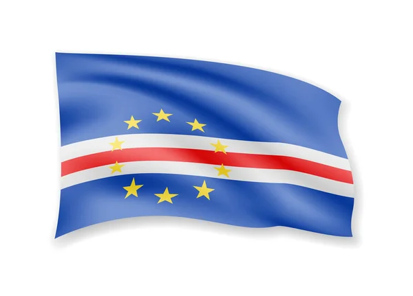 Waving Cape Verde flag on white. Flag in the wind. — Stock Vector