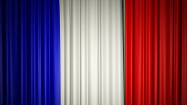 Fransa bayrağı ipek perde sahne alanı'nda. 3D çizim