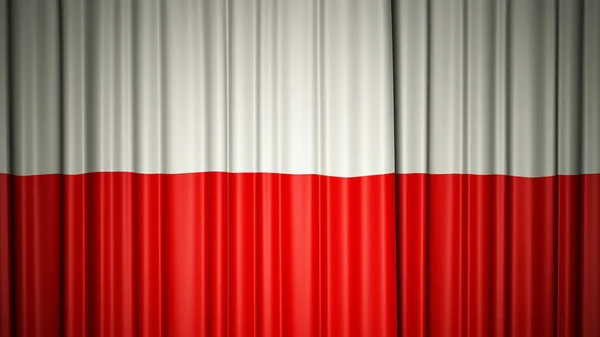 Sahne Alanı'nda Polonya bayrak ipek perde. 3D çizim — Stok fotoğraf