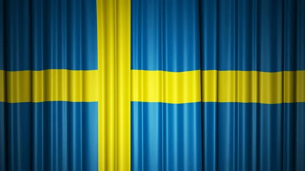 Sverige flagga silk gardin på scenen. 3D illustration — Stockfoto