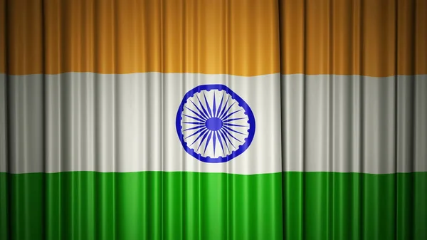 Bandera de la India cortina de seda en el escenario. Ilustración 3D — Foto de Stock