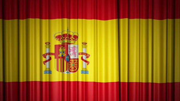 Bandera de España cortina de seda en el escenario. Ilustración 3D — Foto de Stock