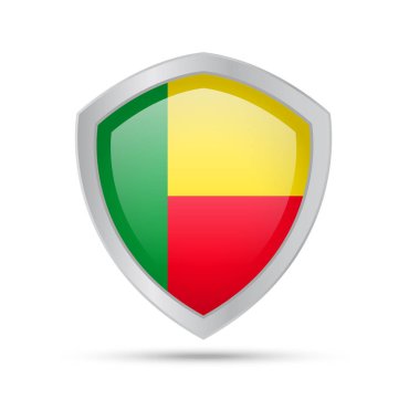 Beyaz arka plan üzerinde Benin bayrağı ile kalkan.