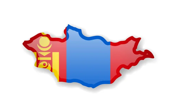 Vlag van Mongolië en de contouren van het land op een witte achtergrond. — Stockvector