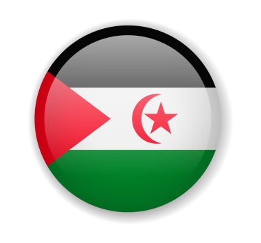 Sahra Arap Demokratik Cumhuriyeti bayrağı parlak simgesi beyaz bir arka plan üzerinde yuvarlak