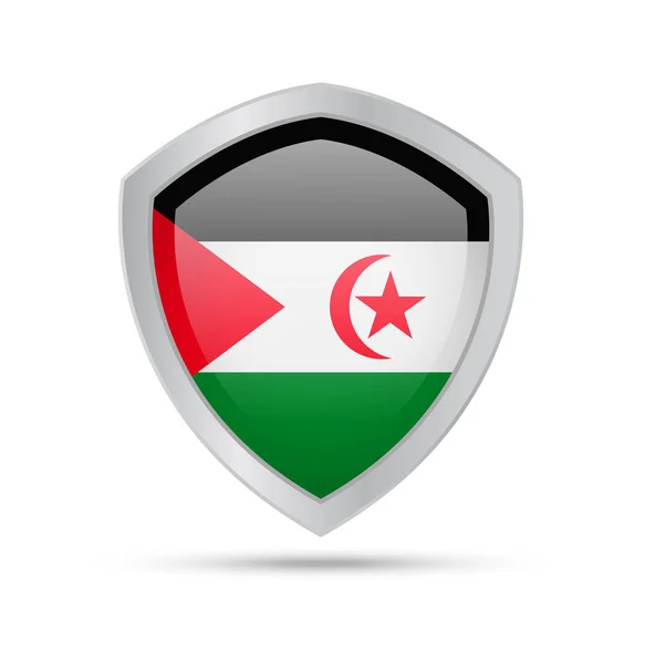 Escudo com bandeira da República Democrática Árabe do Saara sobre fundo branco . — Vetor de Stock