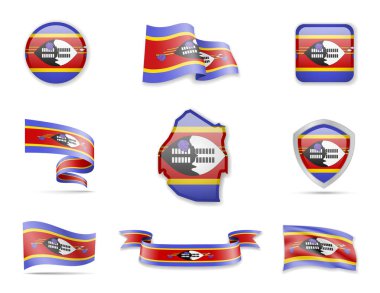 Eswatini bayrakları koleksiyonu. Bayraklar ve anahat ülke vektör çizim ayarla.