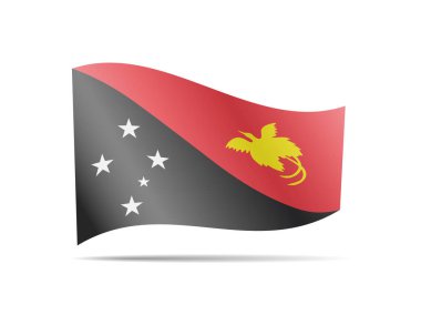 Papua Yeni Gine bayrağı rüzgarda sallayarak. Beyaz vektör çizim üzerinde bayrak