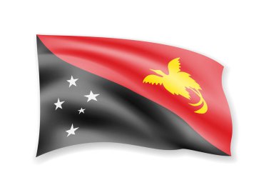 Papua Yeni Gine bayrağı beyaz sallayarak. Rüzgardaki bayrak.